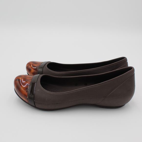 Crocs Ballet Flats Womens 7 Brown Cap Toe Comfort Casual Slip On Shoe Travel - Picture 3 of 8